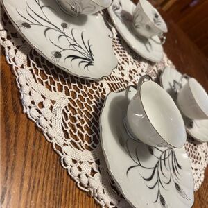 Elegant Silver and White Floral afternoon tea Set